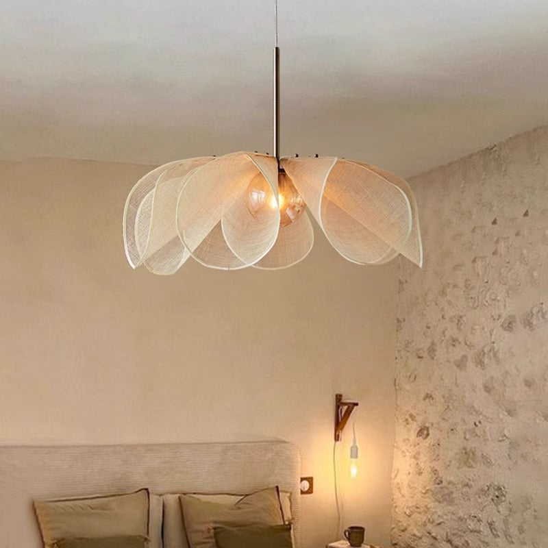 Bohemian Linen Petal Pendant Light – Wabi-Sabi Flower-Shaped Hanging Lamp for Bedroom & Living Room