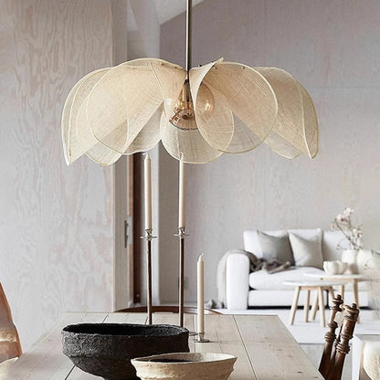 Bohemian Linen Petal Pendant Light – Wabi-Sabi Flower-Shaped Hanging Lamp for Bedroom & Living Room