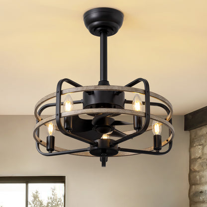 20in Indoor Farmhouse Black Caged Ceiling Fan with Remote Fandelier No Bulb for Kitchen