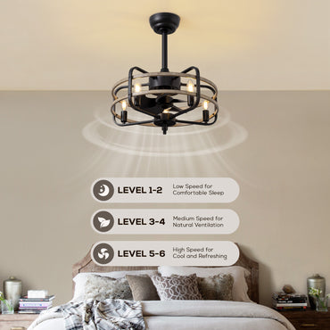 20in Indoor Farmhouse Black Caged Ceiling Fan with Remote Fandelier No Bulb for Kitchen