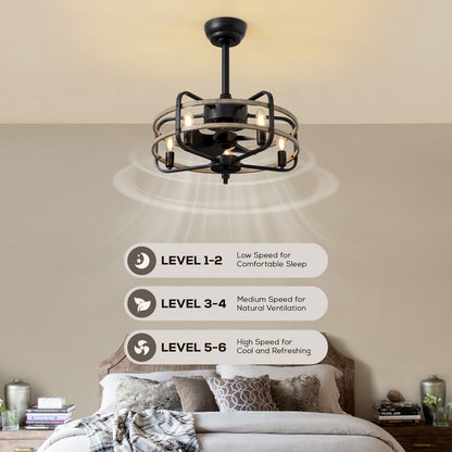 20in Indoor Farmhouse Black Caged Ceiling Fan with Remote Fandelier No Bulb for Kitchen