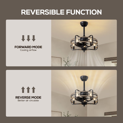 20in Indoor Farmhouse Black Caged Ceiling Fan with Remote Fandelier No Bulb for Kitchen