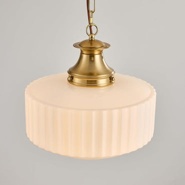 Vintage Ribbed Milk Glass Pendant Light with Brushed Brass – Modern Farmhouse & Kitchen Island Hanging Light