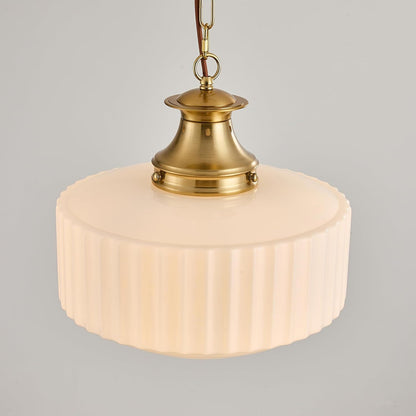 Vintage Ribbed Milk Glass Pendant Light with Brushed Brass – Modern Farmhouse & Kitchen Island Hanging Light