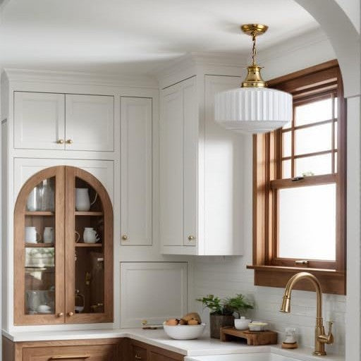 Vintage Ribbed Milk Glass Pendant Light with Brushed Brass – Modern Farmhouse & Kitchen Island Hanging Light