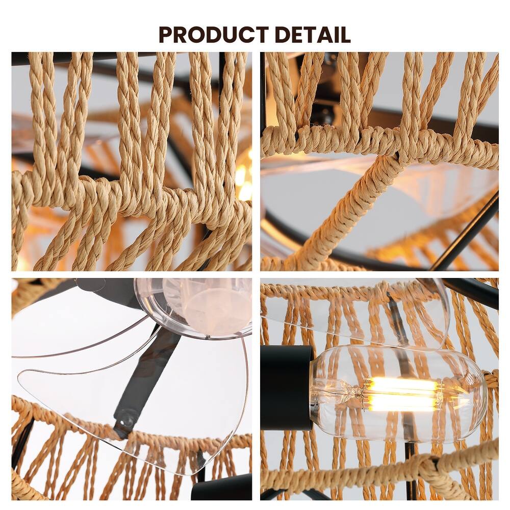 19.3in Rattan Ceiling Fan with 4 Blades & Remote Control(No Bulbs Included)
