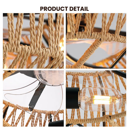 19.3in Rattan Ceiling Fan with 4 Blades & Remote Control(No Bulbs Included)