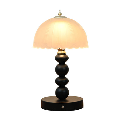 Black Beaded Base Table Lamp with Dome Glass Shade - Soft Warm Light for Cozy Aesthetic Decor