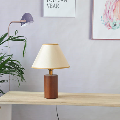 Mid-Century Modern Table Lamp with Walnut Base & Linen Shade - Warm Soft Light for Cozy Aesthetic Decor