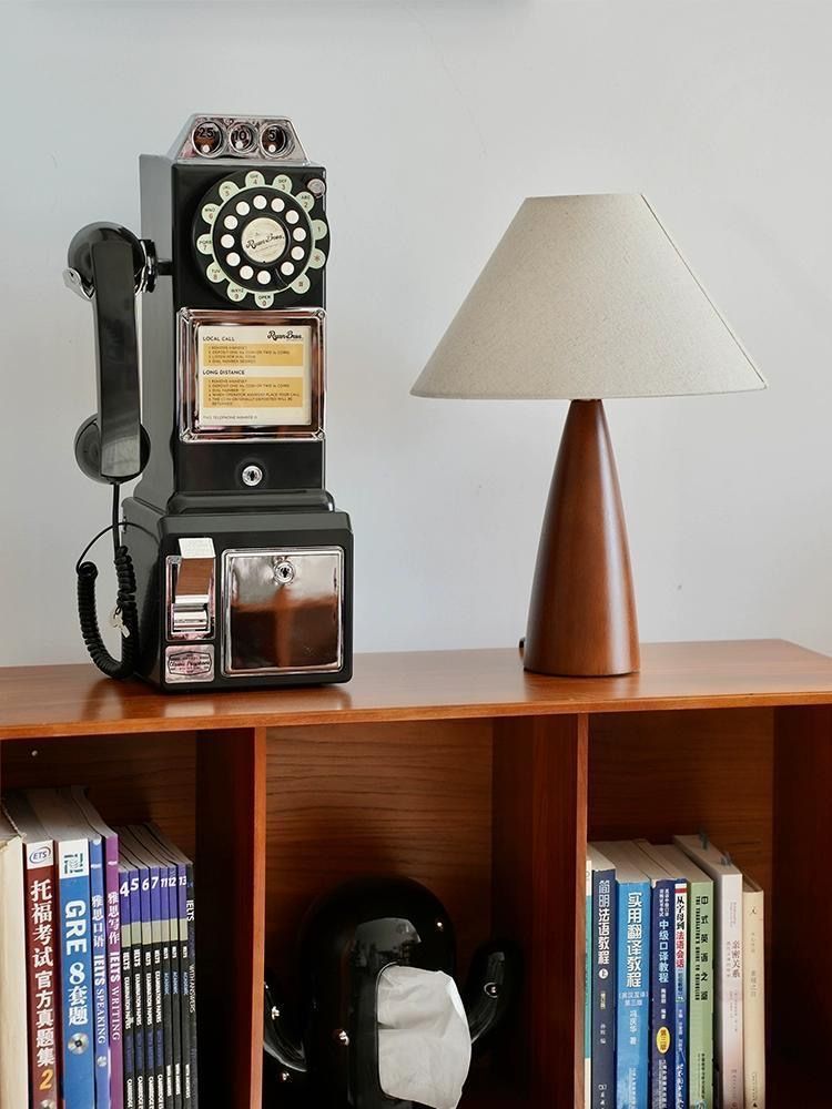 Scandinavian Style Table Lamp with Walnut Base - Neutral Linen Shade for Cozy Aesthetic Decor