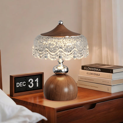 Retro Mushroom Table Lamp with Textured Glass & Wood Accents - Warm Glow for Cozy Aesthetic Decor
