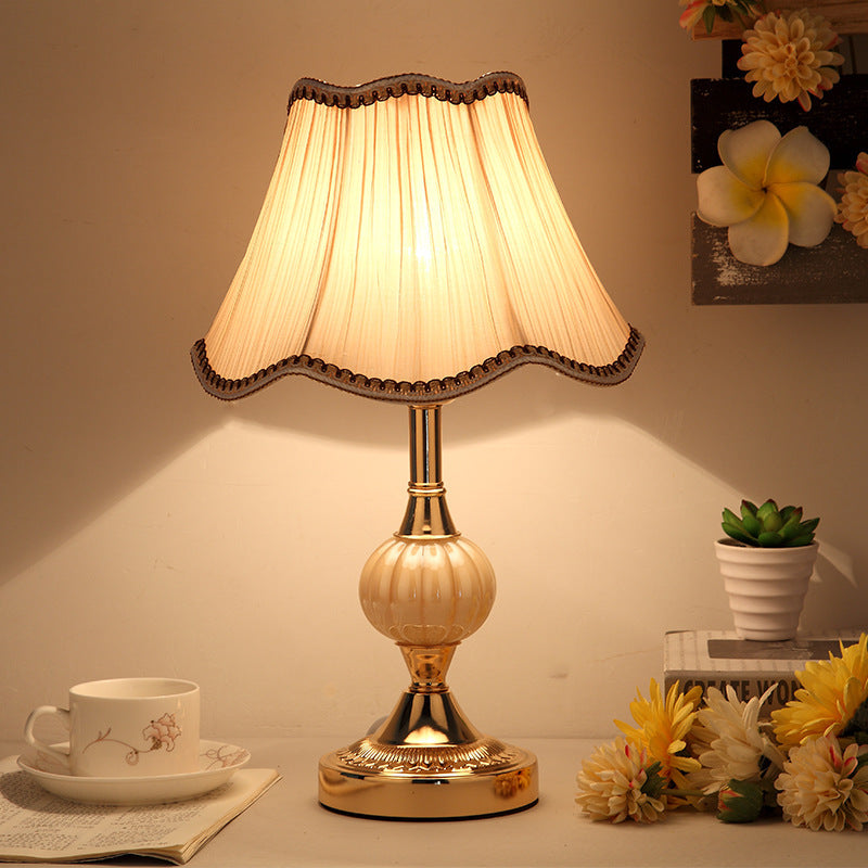 Classic Luxury Table Lamp with Ruffled Fabric Shade - Soft Warm Light for Traditional & Glam Decor