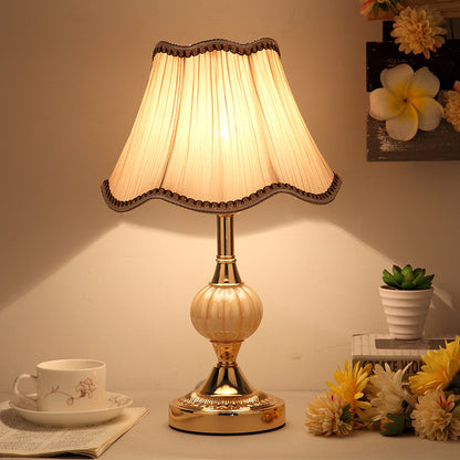 Classic Luxury Table Lamp with Ruffled Fabric Shade - Soft Warm Light for Traditional & Glam Decor