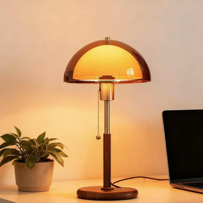 Retro Mushroom Table Lamp with Amber Glass Dome - Warm Glow for Cozy Home & Office Decor