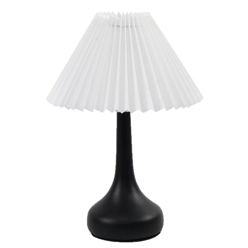 Minimalist Black Base Table Lamp with White Pleated Shade - Soft Warm Glow for Cozy Decor
