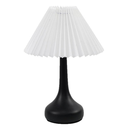 Minimalist Black Base Table Lamp with White Pleated Shade - Soft Warm Glow for Cozy Decor