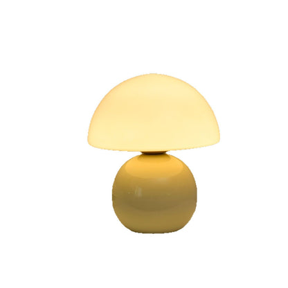 Cream Yellow Mushroom Table Lamp with Ceramic Base | Modern Bedside Lamp for Bedroom & Living Room