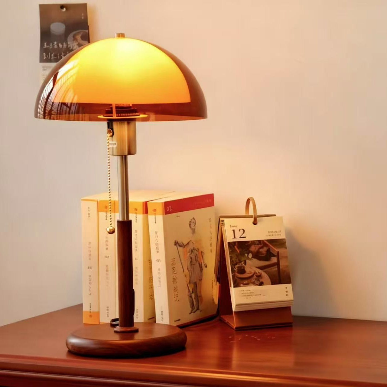 Retro Mushroom Table Lamp with Amber Glass Dome - Warm Glow for Cozy Home & Office Decor