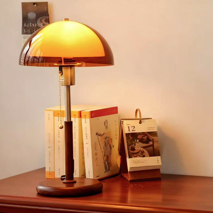 Retro Mushroom Table Lamp with Amber Glass Dome - Warm Glow for Cozy Home & Office Decor
