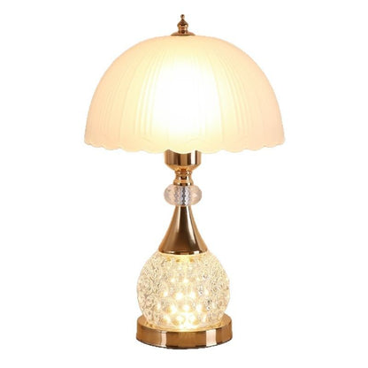 Decorative Crystal LED Table Lamp with Scalloped Glass Shade - Cozy Ambient Light for Nightstands