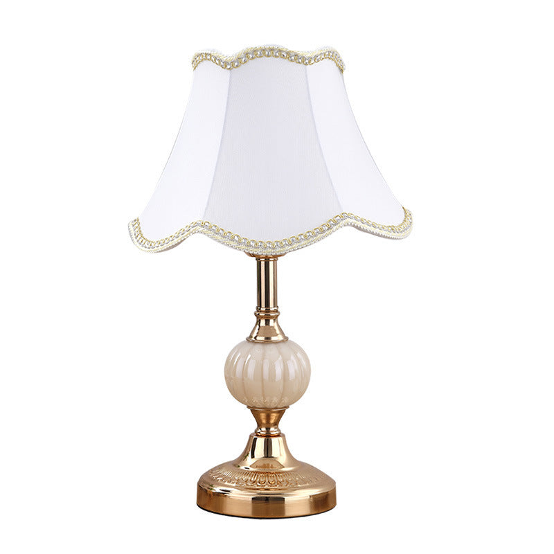 Classic Luxury Table Lamp with Ruffled Fabric Shade - Soft Warm Light for Traditional & Glam Decor