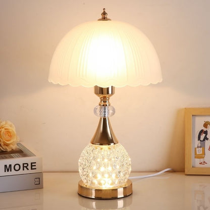 Decorative Crystal LED Table Lamp with Scalloped Glass Shade - Cozy Ambient Light for Nightstands