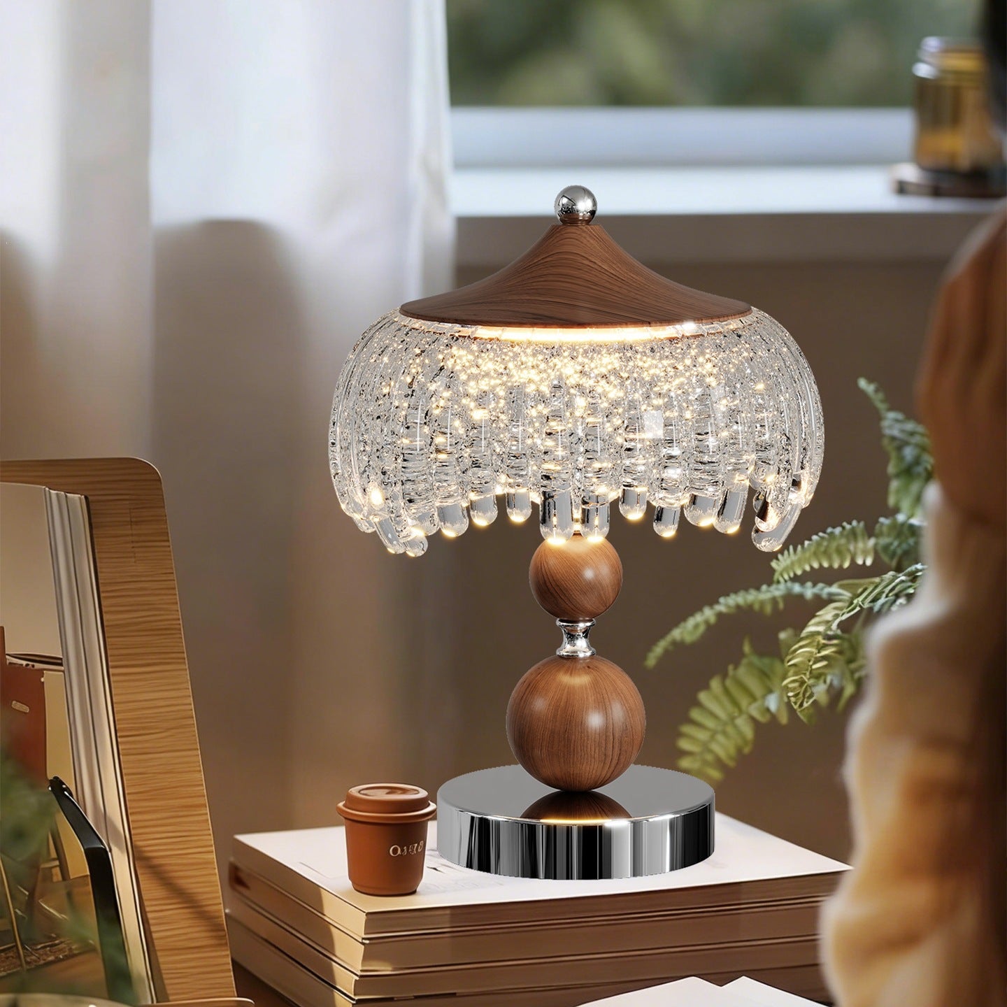 Retro Mushroom Table Lamp with Textured Glass & Wood Accents - Warm Glow for Cozy Aesthetic Decor
