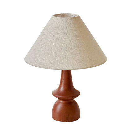 Scandinavian Style Table Lamp with Turned Wood Base & Linen Shade - Warm Soft Light for Cozy Aesthetic Decor