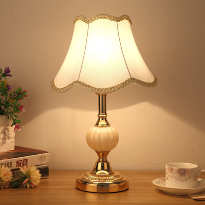 Classic Luxury Table Lamp with Ruffled Fabric Shade - Soft Warm Light for Traditional & Glam Decor