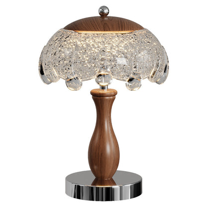 Retro Mushroom Table Lamp with Textured Glass & Wood Accents - Warm Glow for Cozy Aesthetic Decor