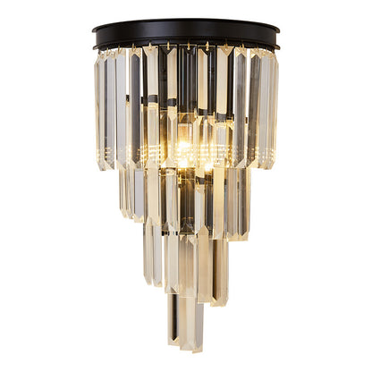 Modern Tiered Prism Crystal Wall Lamp with Black Metal Frame