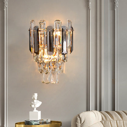 Modern Luxury Crystal Wall Lamp with Tiered Prism Design for Living Room