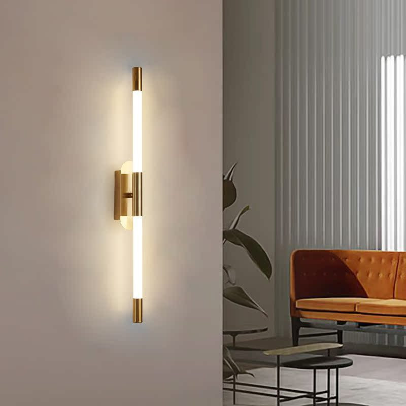 Minimalist Brass Vertical Wall Lamp with Frosted Tube Light for Contemporary Spaces