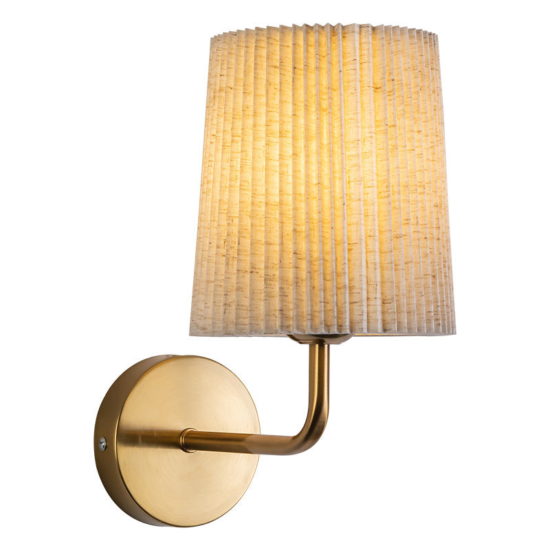 Minimalist Ribbed Fabric Wall Lamp with Gold Base for Bedroom