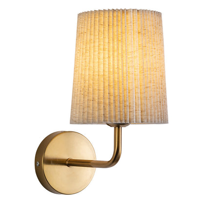 Minimalist Ribbed Fabric Wall Lamp with Gold Base for Bedroom