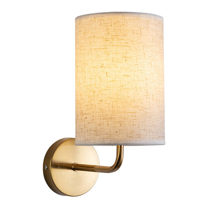 Minimalist Linen Shade Wall Lamp with Gold Base for Bedroom & Living Room
