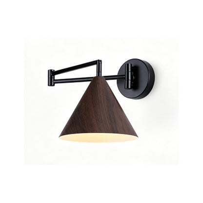 Mid-Century Modern Swing Arm Wall Lamp with Faux Wood Shade