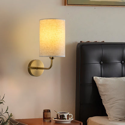 Minimalist Linen Shade Wall Lamp with Gold Base for Bedroom & Living Room