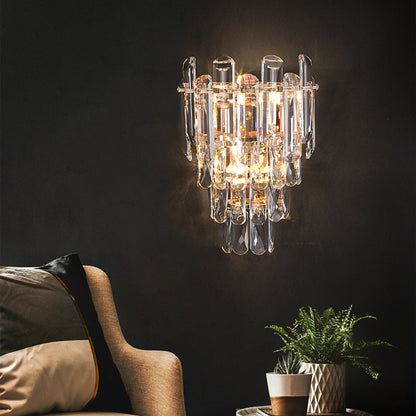 Modern Luxury Crystal Wall Lamp with Tiered Prism Design for Living Room