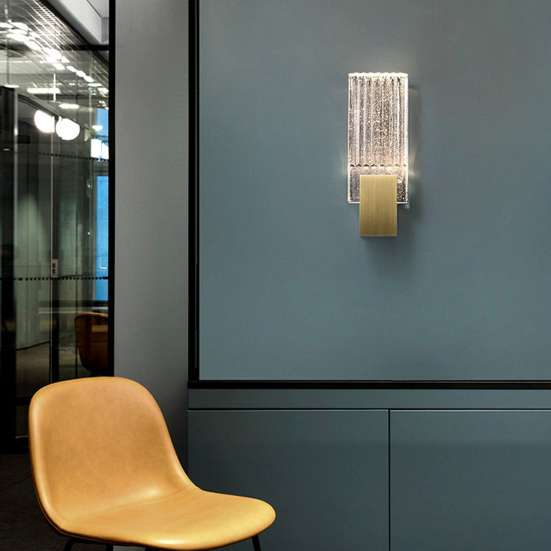 Contemporary Ribbed Glass Wall Lamp with Brushed Brass Accent