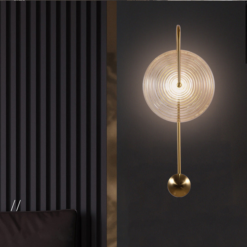 Art Deco Pendulum Wall Lamp with Ribbed Glass Disc for Contemporary Decor