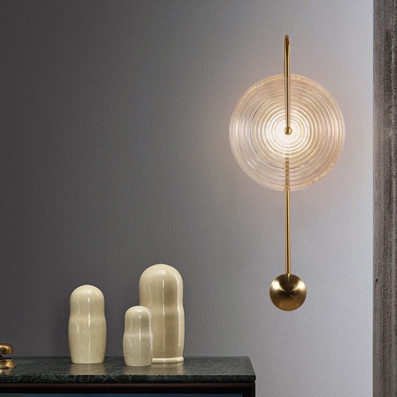 Art Deco Pendulum Wall Lamp with Ribbed Glass Disc for Contemporary Decor