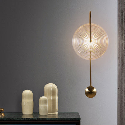 Art Deco Pendulum Wall Lamp with Ribbed Glass Disc for Contemporary Decor