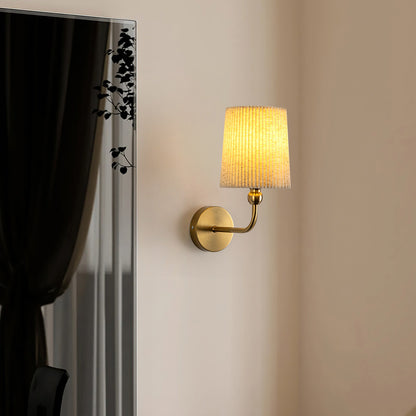 Minimalist Ribbed Fabric Wall Lamp with Gold Base for Bedroom