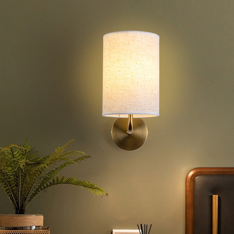 Minimalist Linen Shade Wall Lamp with Gold Base for Bedroom & Living Room