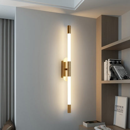 Minimalist Brass Vertical Wall Lamp with Frosted Tube Light for Contemporary Spaces