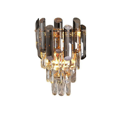 Modern Luxury Crystal Wall Lamp with Tiered Prism Design for Living Room