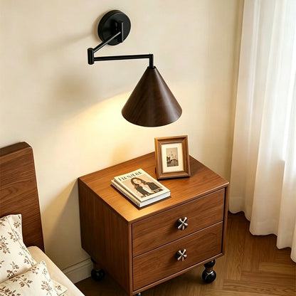 Mid-Century Modern Swing Arm Wall Lamp with Faux Wood Shade