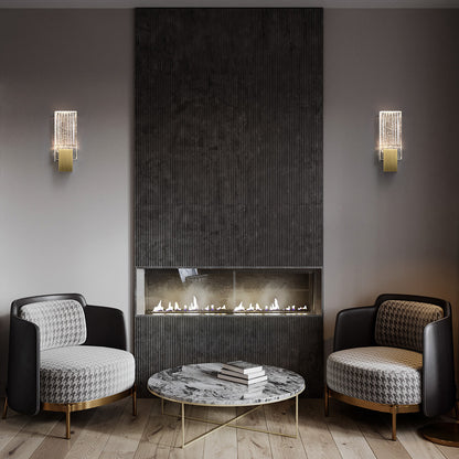 Contemporary Ribbed Glass Wall Lamp with Brushed Brass Accent