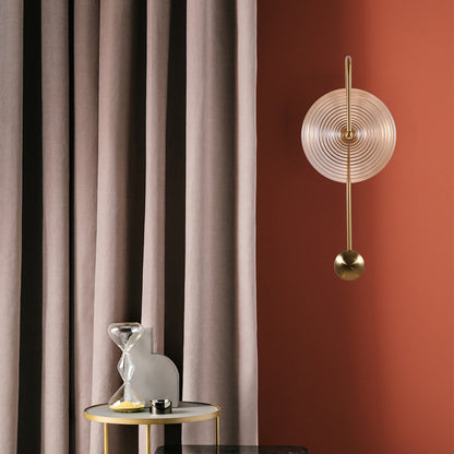 Art Deco Pendulum Wall Lamp with Ribbed Glass Disc for Contemporary Decor